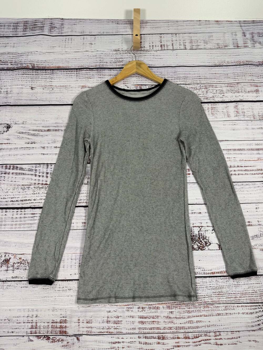Goodfellow & Co Mens Waffle Knit Thermal Shirt S Gray Ringer Long Sleeve Crew